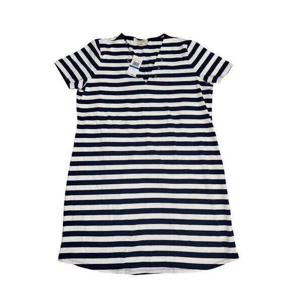 Michael Kors Dress XL V-Neck Blue White Striped Casual Summer Style NWT - Picture 1 of 4